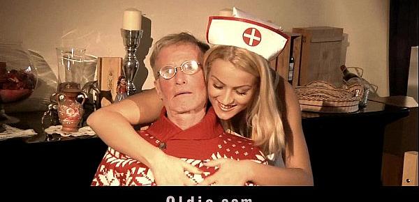  Oldmen double penetrates a nasty nurse